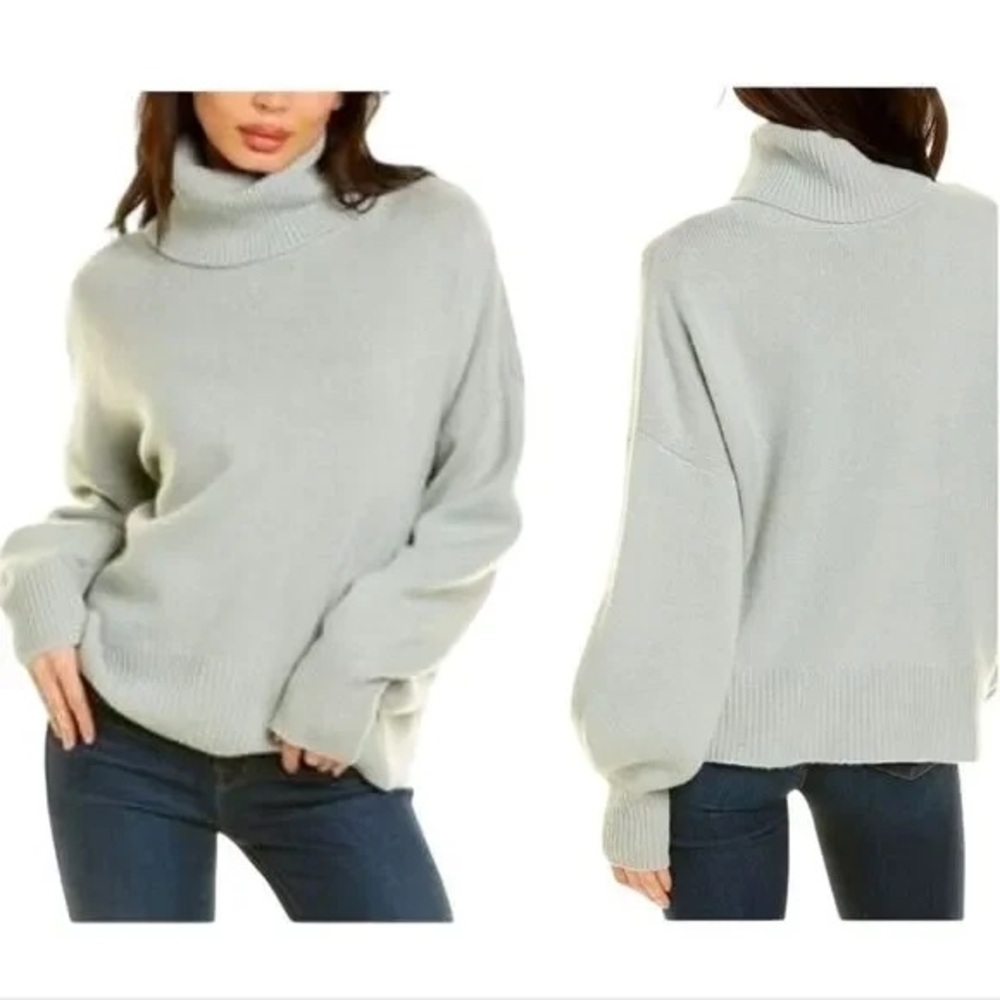 Something Navy Women’s Blue Grey Oversized Wool Cashmere Turtleneck Sweater XS